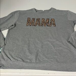 Amazon XL Gray Long Sleeve MaMa Leopard Print Lightsleeve Pull Over Sweater